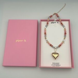 *New* Piper K Dyed Quartz & Glass Pearl Gold-Toned Heart Necklace